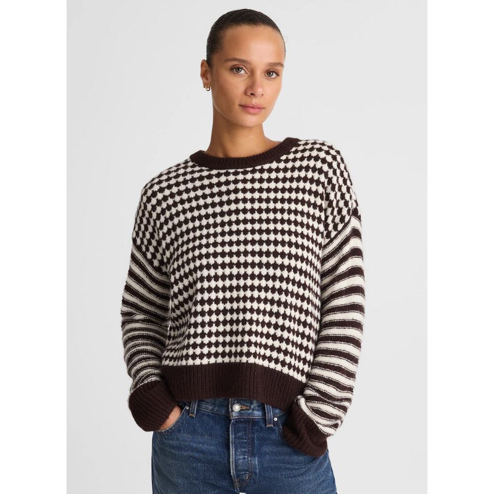 Madewell | NWT  Mixed Stripe Pullover Sweater Molasses and Ivory Combo | Sz XS